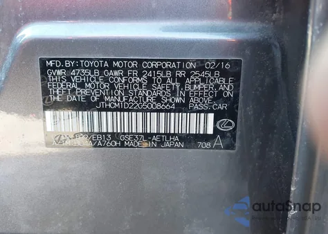 2016 Lexus Is 300 z USA, uszkodzony, nr VIN JTHCM1D22G5008664